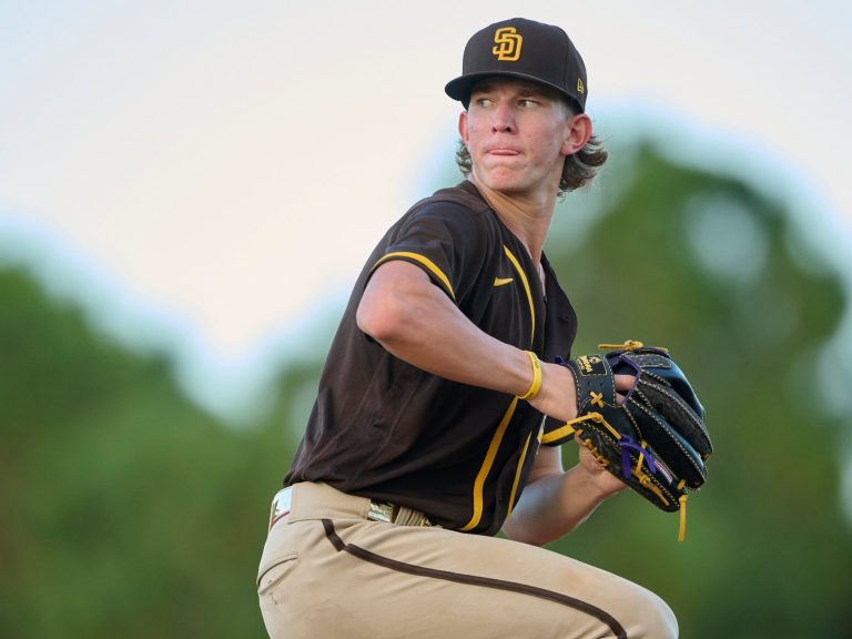 Cam Caminiti (11) playing for East Cobb / SD Padres ST during the WWBA World Championship on October 6, 2023 at Roger Dean Stadium Complex in Jupiter, Florida.