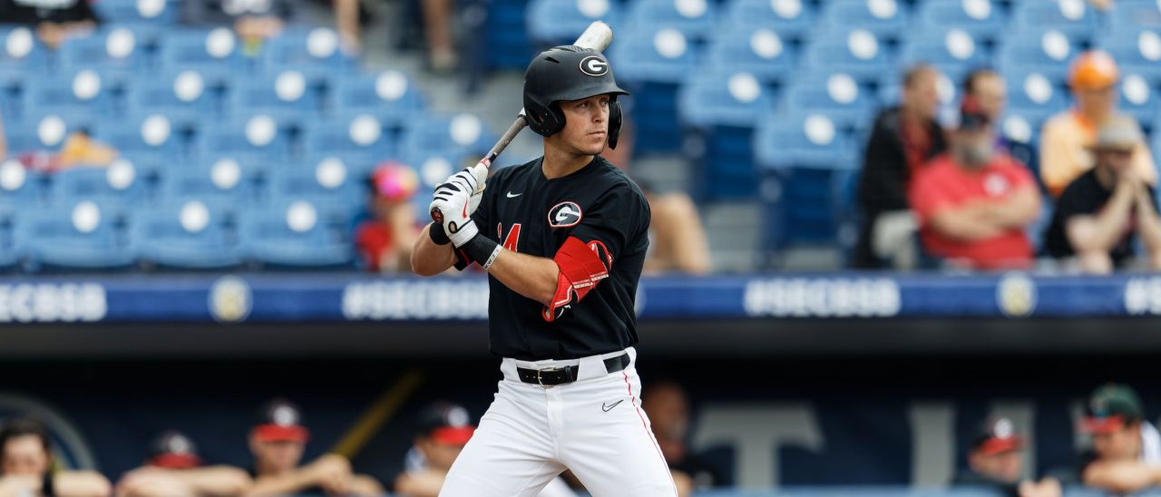 Charlie Condon (24) Georgia Bulldogs vs South Carolina Gamecocks in game one of the SEC Tournament at Hoover Metropolitan Stadium in Hoover, AL on Tuesday, May 23, 2023. (Photo by Eddie Kelly / ProLook Photos)