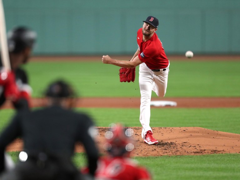 Chris Sale delivers a pitch against the White Sox in September of 2023.